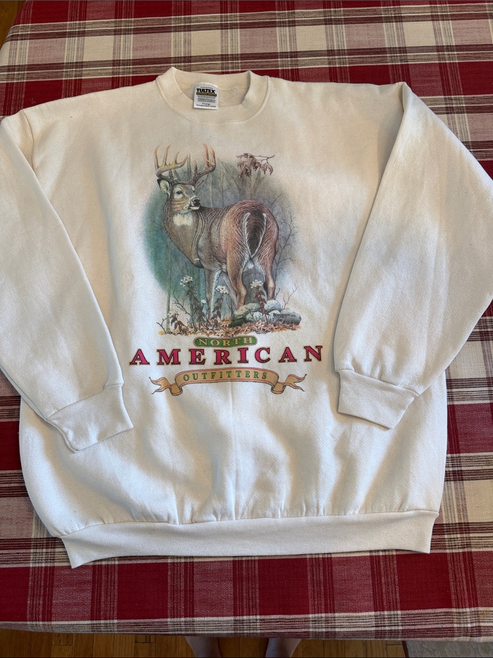 Tultex White Crewneck Sweatshirt with Deer Graphic and 'American' Logo